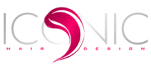 A black and white logo with pink writing.